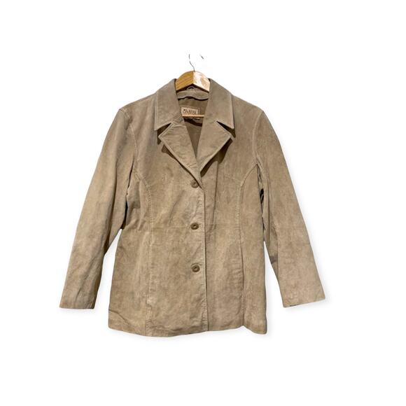 Wilsons Leather Blazer Women Size L Tan Fully Lined Leather Button Jacket - Picture 1 of 16